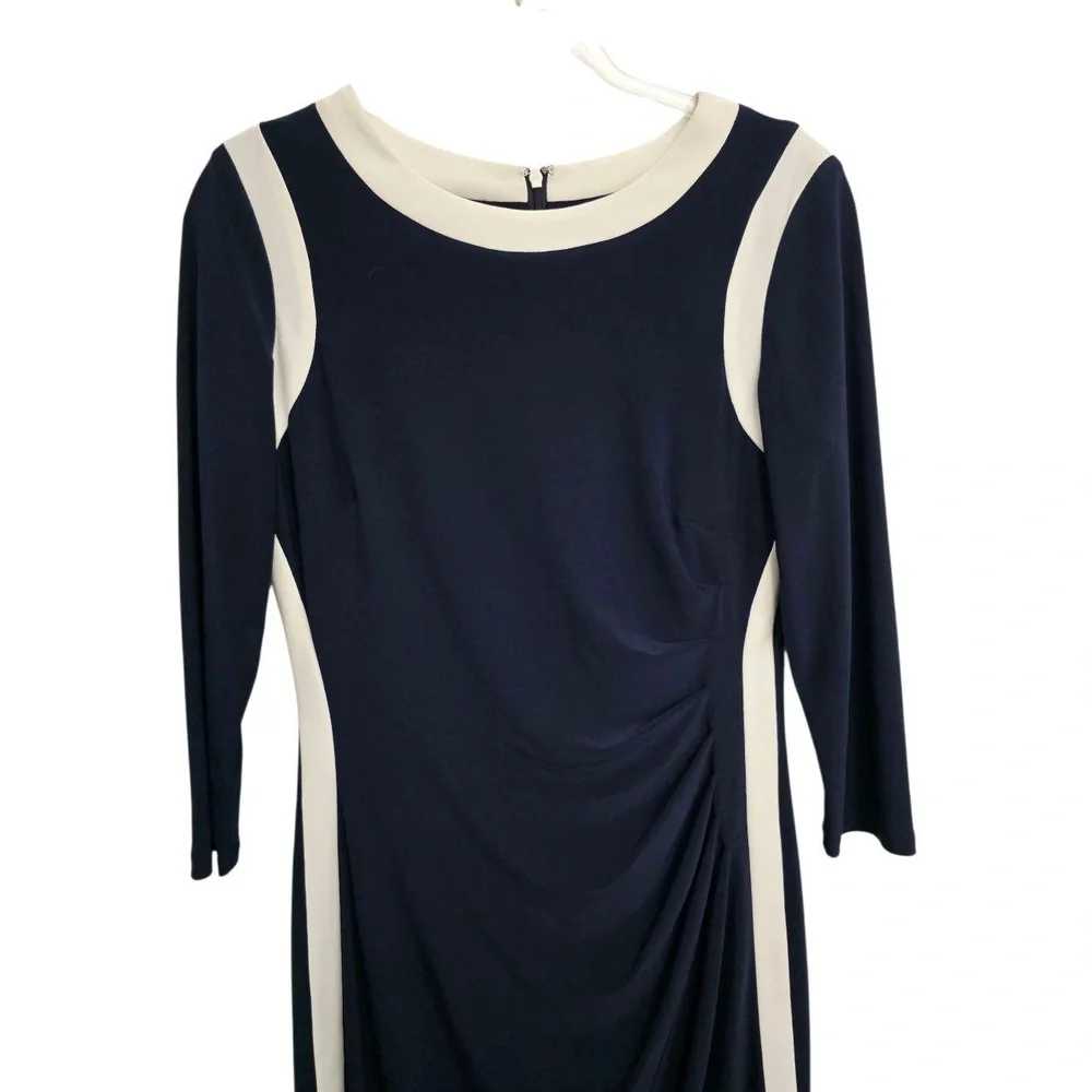 Lauren Ralph‎ Lauren Womens 8 Ruched Color Block Sheath Dress 3Q Sleeve